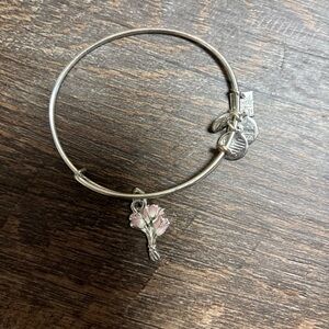 Alex and Ani Silver Tone Pink Floral Bouquet Charm Bangle Bracelet